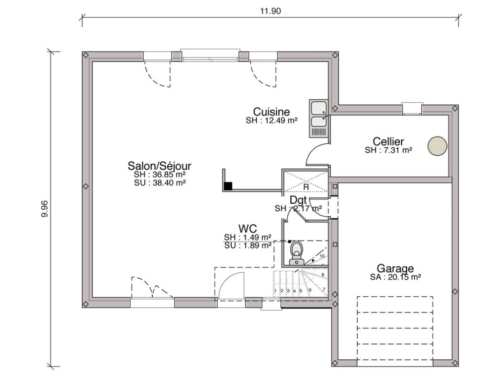 plan de maison 4 versants