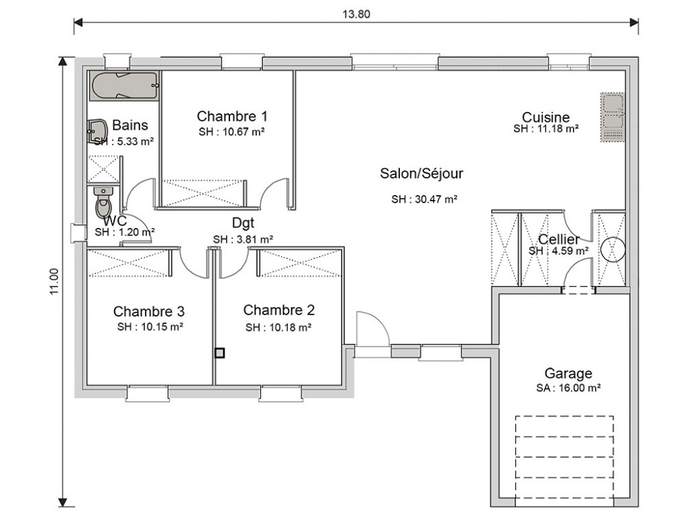 plan de maison 3 pièces gratuit